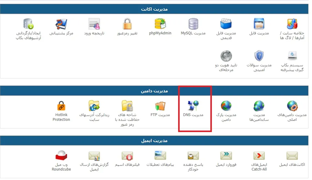 مدیریت DNS در پنل نتافراز