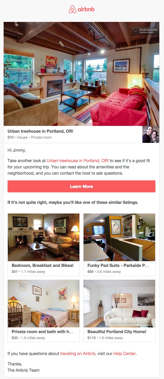 نمونه ایمیل مارکتینگ Airbnb
