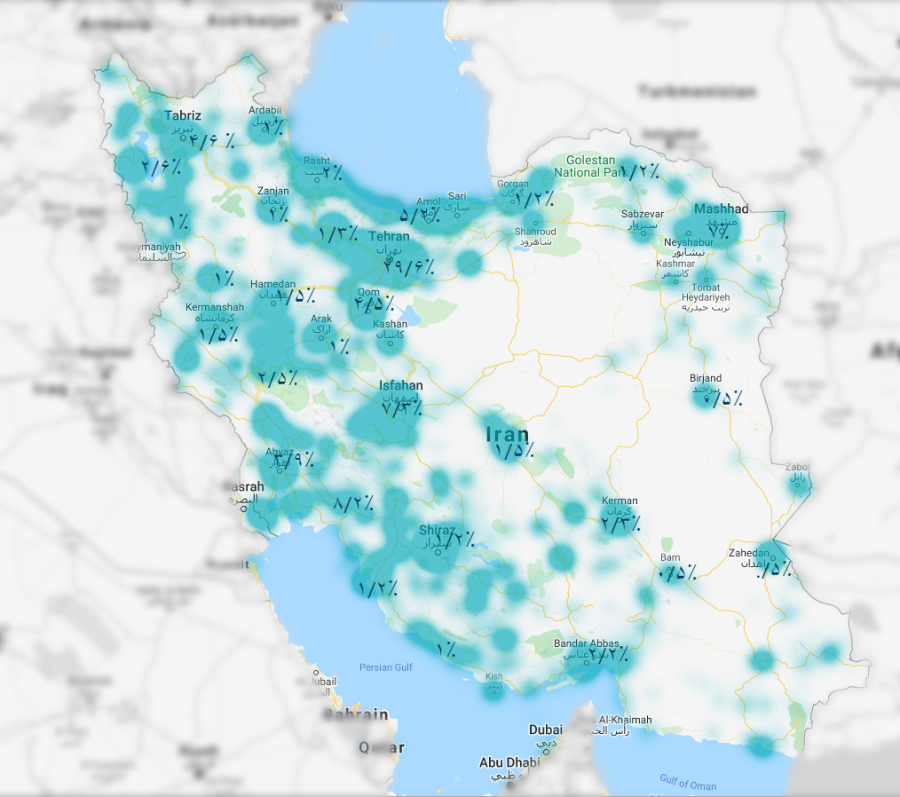 توزیع جغرافیایی کلیک پوش نوتیفیکیشن کرونا