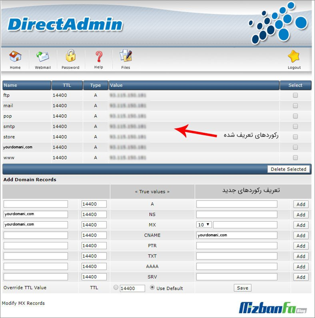 ست کردن dns در هاست Direct Admin