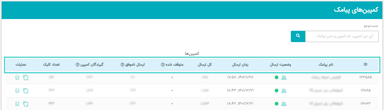 گزارش سامانه پیامکی