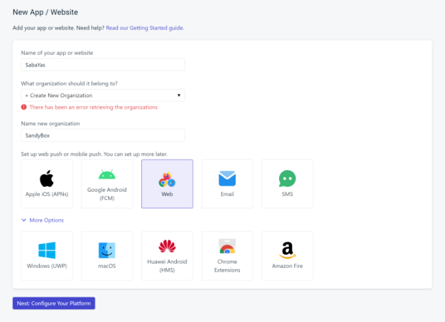 روی گزینه Next: configure your platform کلیک کنید