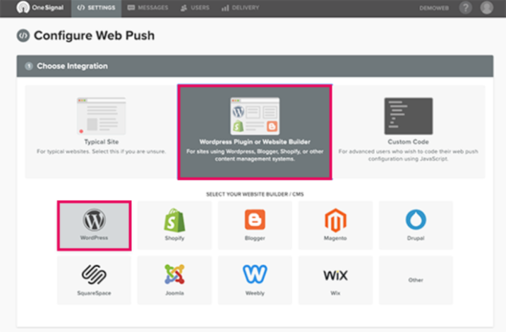 آیکون WordPress را انتخاب کنید