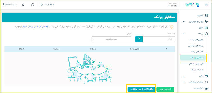 مخاطبان را در پنل نجوا وارد کنید