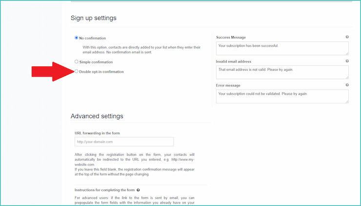 تیک Double opt in را فعال کنید.