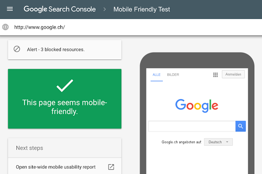 ابزار Mobile-Friendly Test گوگل (در سرچ کنسول)